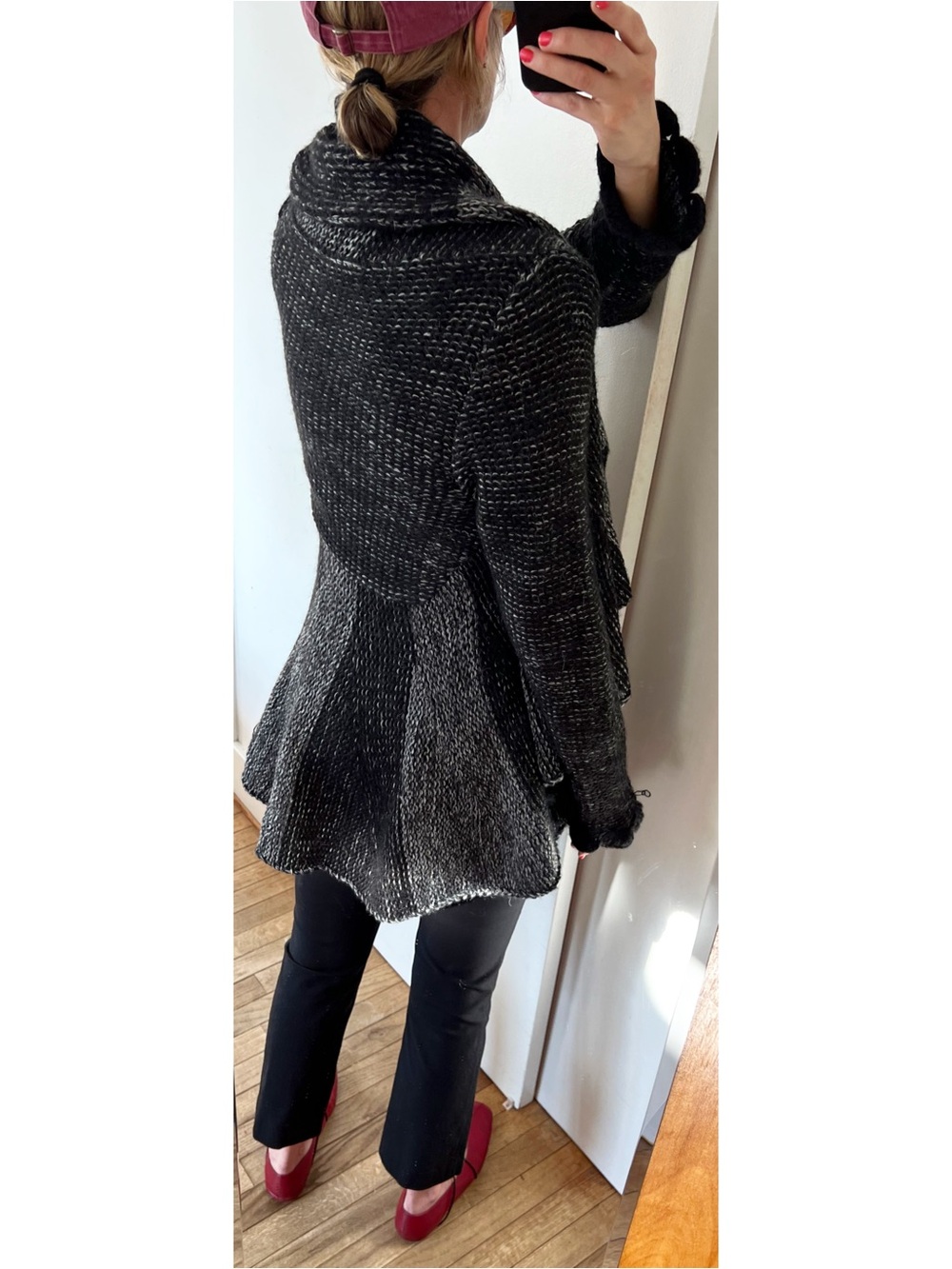 Alpaca Blend Marled Sculptural Shawl Collar Cardigan Medium